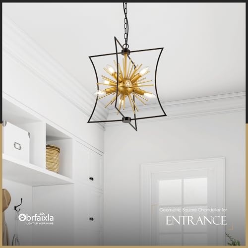 brfaixla Modern 17.7" Black Gold Sputnik Chandelier for Dining Room Industrial Retro Geometric 8-Light Ceiling Pendant Light Fixture for Kitchen Island Bedroom Living Room Hallway Entryway Foyer — view 6