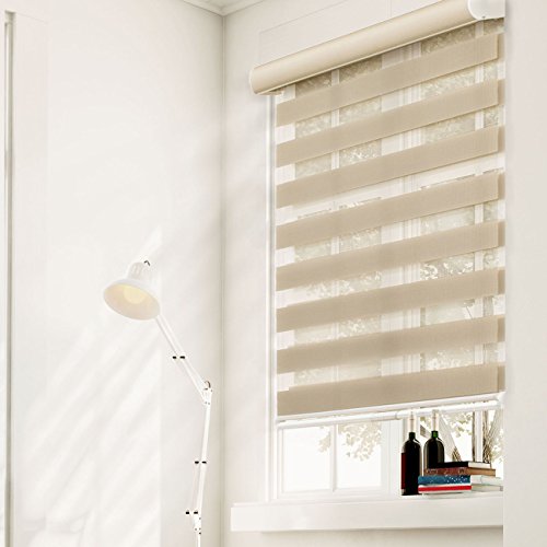 Chicology Free-Stop Cordless Zebra Roller Shades / Combi Blind Curtain Drape, Dual Layer