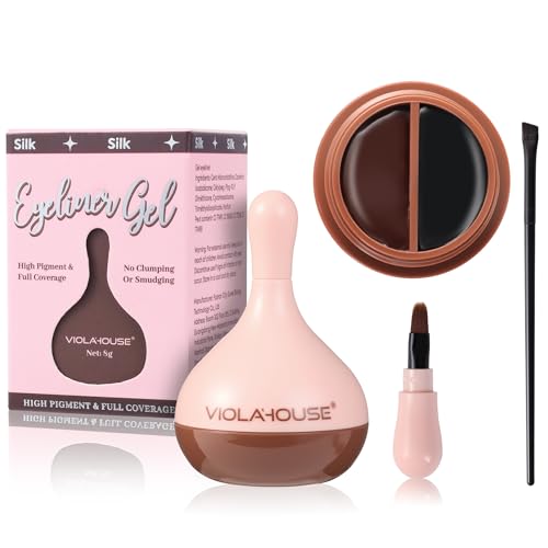 Delineador de ojos gel, Delineador de ojos negro resistente al agua, Delineador en gel a prueba de manchas con pincel,Fácil de aplicar para todo tipo de maquillaje de ojos 8g (Negro Marrón)