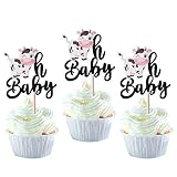 24 Pack Cow Oh Baby Cupcake Toppers Oh Baby Cupcke Picks Glitter Farm Animal Cupcake Decorations Bab