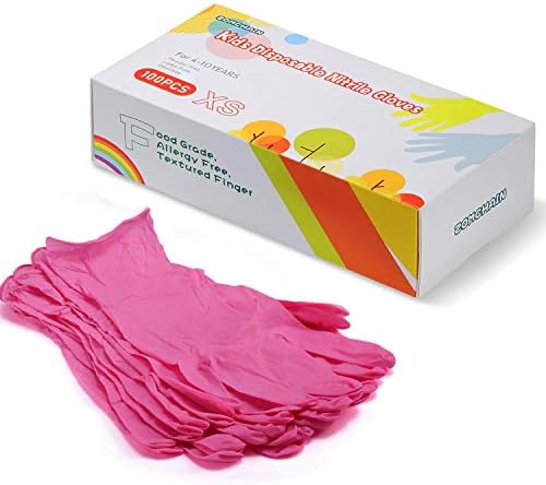 Kids Gloves Disposable, Nitrile Gloves for 4-10 Years - Latex Free, Food Grade, Powder Free - for Crafting, Painting, Gardening, Cooking, Cleaning - 100 PCS Rose Red