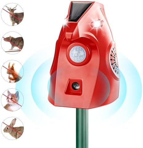 Ultrasonic Animal Deterrent Outdoor, Solar Power Cat Rodent Raccoon Repeller, Rabbit Snake Control Device with Motion Sensor and FIashing Light, Waterproof Outdoor Animal Device for Deer Squirrel - 4