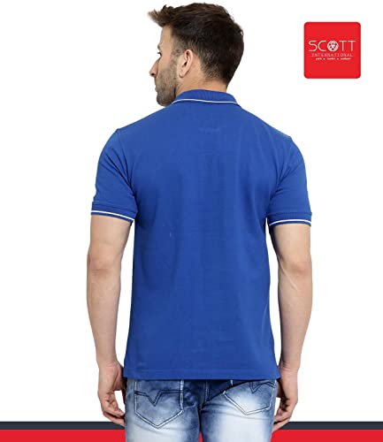 Image of Scott International Men's Organic Cotton Regular Fit Polo T-Shirt (Royal Blue with White, XL)