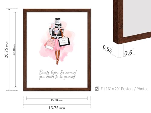 Image of Poster Master Lady with Shopping Bags Poster - Fashion Print - Trendy Art - Modern Art - Gift for Women & Fashionista - Luxury Haute Couture Decor for Bedroom or Girl's Room, 16x20 Brown Framed