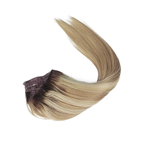 Munx Halos Hair Extensions 18 Inch 80G Brown Fading To Beige Blonde Balayage Real Human Hair Halos Extensions Ombre Ash Brown With Blonde Highlights One Piece Remy Hair Extensions #TOP5