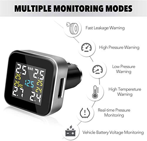 Tymate Tire Pressure Monitoring System Cl205 - Full-Color Screen, 6 Alarm Modes, Cla Charging, With 4 Tpms Sensors (0-6 Bar / 0-87 Psi) #TOP2