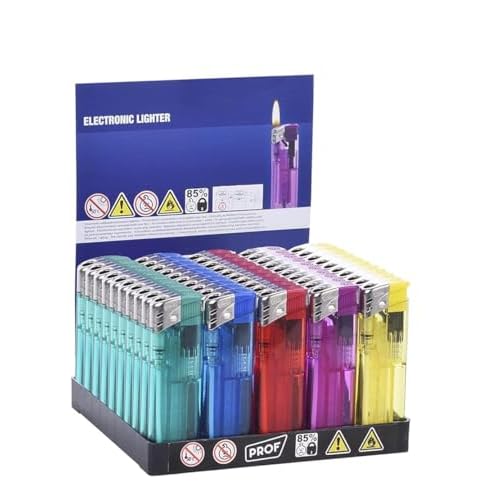 DISPAU Mechero Electrónico Recargable, Pack de 50 Mecheros Baratos de Colores Surtidos, Fácil de Encender (50) Exclusivo de DISPAU