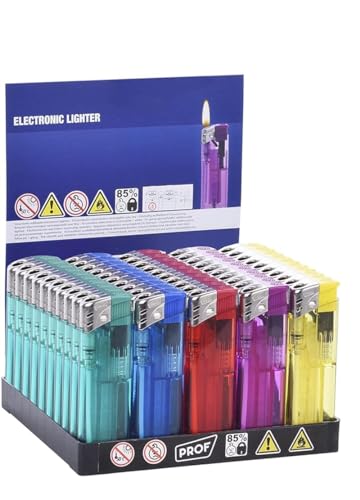 DISPAU Mechero Electrónico Recargable, Pack de 50 Mecheros Baratos de Colores Surtidos, Fácil de Encender (50) Exclusivo de DISPAU