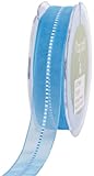 May Arts 7/8-Inch Wide Ribbon, Turquoise Sheer with Satin Stitches