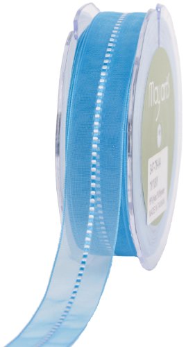 May Arts 7/8-Inch Wide Ribbon, Turquoise Sheer with Satin Stitches