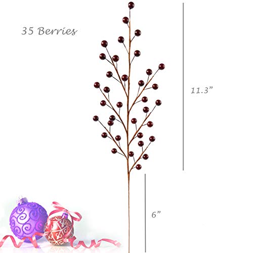 Berry Twig Spray Stems With Fake Burgundy Berries - Pack Of 12 Branches - 19 Inches Tall With 35 Berries Each - Realistic And Lifelike - Perfect For Diy Floral Arrangements And Holiday Decorations #TOP2