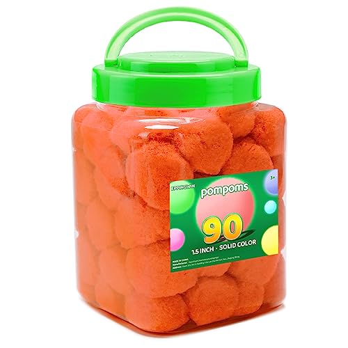 Eppingwin 90PCS Orange Pom Poms,1.5 Inch Soft Pompoms for Crafts, Big Pom Pom for Arts & Crafts DIY Projects (Orange)