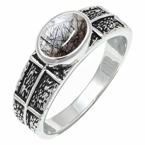 JEWELSTREZORO Bague en argent sterling 925 avec grenat et pierre précieuse - Pour homme et femme - Article cadeau - Bijou fait main TSR1228AA, 52 (16,6), Métal précieux Pierre précieuse, Quartz rutile