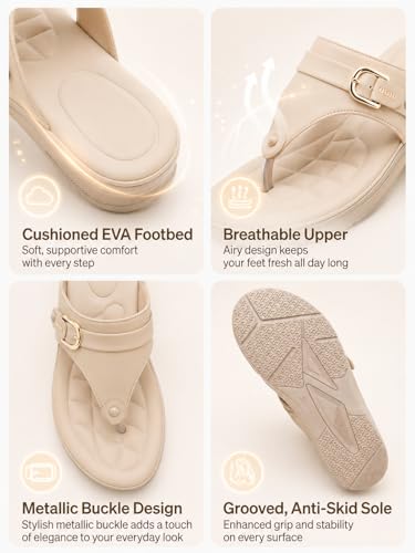 Image of Carrito, Women Wedge Heels Thong Sandals| Comfortable Flats Sandals | Comfort Orthopaedic Sandals for Women| Doctor Slippers /Flip-Flops | Arch Support & Heel Cushion | Lightweight Anti-Skid Sole | Ultra-Cushioned Shock Absorbing Footbed | Available in Open Toe & Toe Separator Style