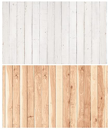 SAVIAURA 1 Sheet 2 in 1 3D Flat Lay Tabletop Double-Sided Photography Backdrop Photo Studio Flatlay Background PVC Wrinkle-Free for Small Product Shoot (White and Light Brown Wood Planks Pattern)