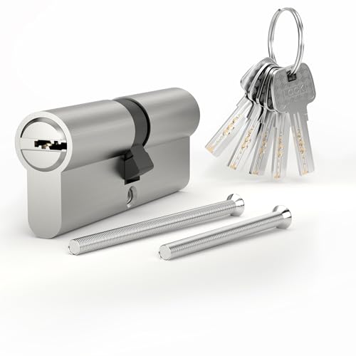 AwmnSrman Schließzylinder 40/40,Türzylinder Beidseitig Schließbar, Zylinderschloss mit 5 Schlüsseln, Schließzylinder Beidseitig Schließbar, Euro Messingzylinder Satin Nickel Finish Querlöcher