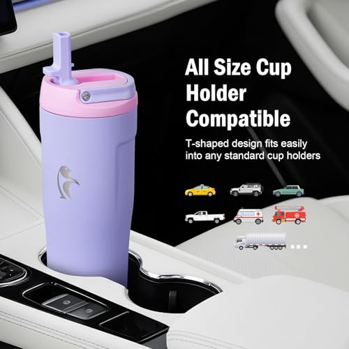 Image of Coolflask Water Bottle 32 oz Fits Car Cup Holder with Straw & Handle