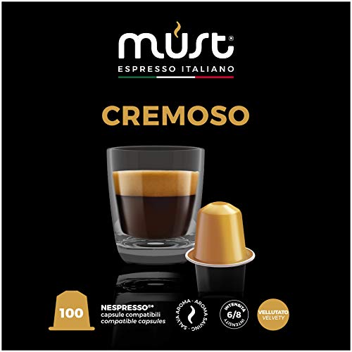 Must, 100 Coffee Capsules In 100% Recyclable Aluminum, Cremoso Blend Intensity 6/8, 10 Packs Of 10 Capsules, Compatible With Nespresso Machine, Made In Italy #TOP1