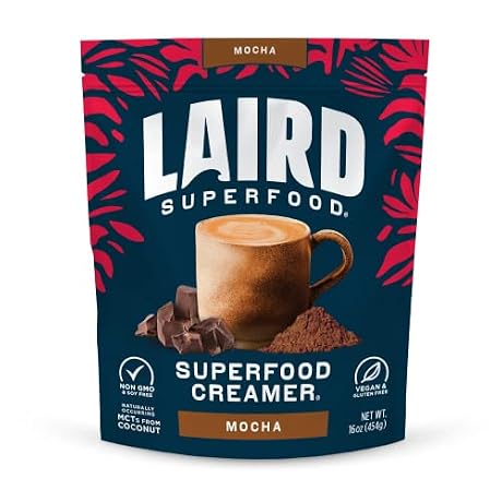 Laird Superfood Non-Dairy Coffee Creamer Mocha, Shelf-Stable Superfood Non-Dairy Powder Creamer, Gluten Free, Non-GMO, Vegan, 16 oz. Bag, Pack of 1