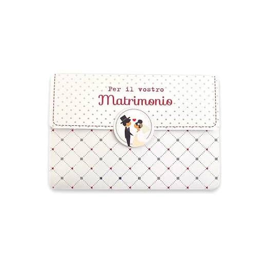 LINA OFFICINE GRAFICHE CREATIVE HBGFTBqcb Biglietto Matrimonio Portasoldi, Regalo per Auguri Matrimonio, Busta Interna inclusa - Chiusura Magnetica, 11.50 x 16.50 cm, bianco e rosso