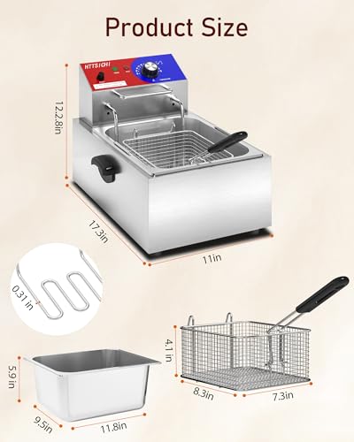 HTTSICHI Commercial Deep Fryer - 12 L Electric Deep Fryer with 6 L Basket, Commercial Deep Fryer with Basket, Stainless Steel Countertop Deep Fryer w/Adjustable Temperature and Restaurant Use