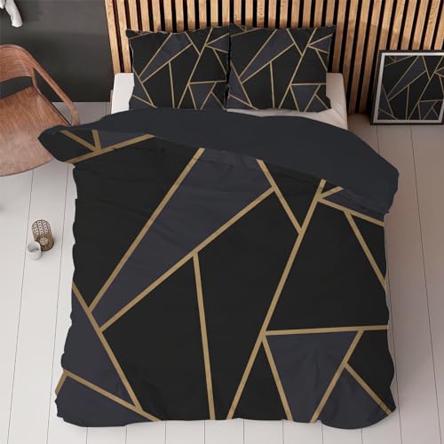 Housse de couette 220x240 géométrique noire parure de lit microfibre - 3