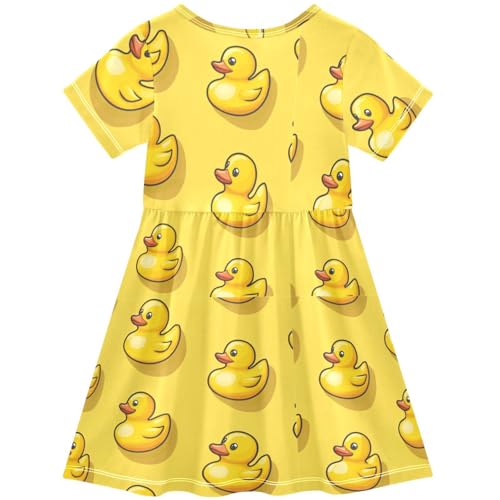 Pigsaly Girls Short Sleeve Dress Funny Cute Yellow Ducks Girls Summer Dress Playwear Dresses 2T2