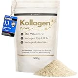 Kollagen Pulver 500 Gramm - Mit Vitamin C, bioaktives Kollagenhydrolysat Peptide, Eiweiss Pulver- Geschmacksneutral, Kollagen Typ 1, 2 & 3 Lift Drink, hochdosiert