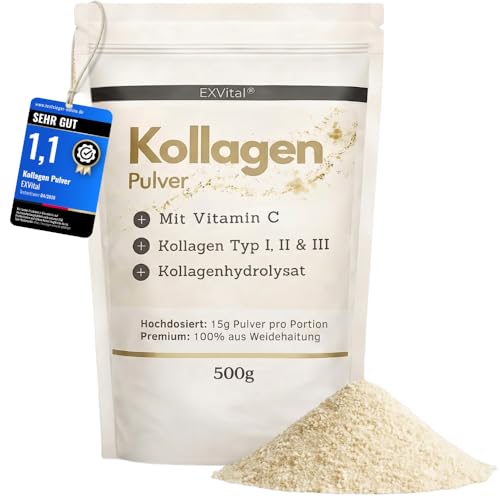 Kollagen Pulver 500 Gramm - Mit Vitamin C, bioaktives Kollagenhydrolysat Peptide, Eiweiss Pulver- Geschmacksneutral, Kollagen Typ 1, 2 & 3 Lift Drink, hochdosiert Kollagen Pulver 500 Gramm - Mit Vitamin C, bioaktives Kollagenhydrolysat Peptide, Eiweiss Pulver- Geschmacksneutral, Kollagen Typ 1, 2 & 3 Lift Drink, hochdosiert