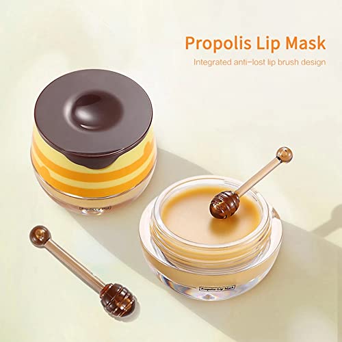 Most Popular Bee Balm Lip Balm Honey Pot, Lip Exfoliating Bee Balm Lip Mask, Propolis Nourish Moisturizing Honey Lip Mask Lip Balm With Lip Brush, Hydrating & Prevention Dry Lip Care Products(4Pcs) #TOP6