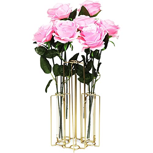 6-Pack Metal Hinged Plant Stand Set With Glass Test Tube Vases (Gold) #TOP4