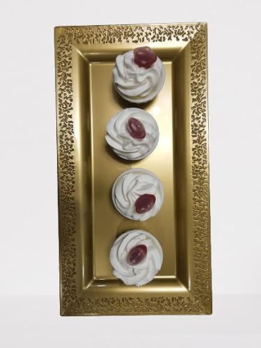 Yumchikel-Decorative Plastic Serving Tray & Platter Set (4Pk)-Gold & Lace Rim Disposable Serving Trays & Platters For Food - Weddings, Upscale Parties, Dessert Table, Cupcake Display - 14"X7.5" Inches #TOP1