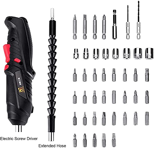 Image of Rechargeable Cordless Electric Screwdriver Kit 47 in 1 with LED Light, 4.2V Lithium Battery, 90 Pivoting Handle, Flexible Shaft & Carry Case for DIY Home Repairs