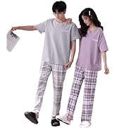 [Bwgoroku] ペアパジャマ 夏 パジャマペア 半袖 チェック柄 寝巻き レディース 上下セット メンズ ルームウェア ゆったり 可愛い 大きいサイズ 結婚祝い おしゃれ 部屋着 男女兼用