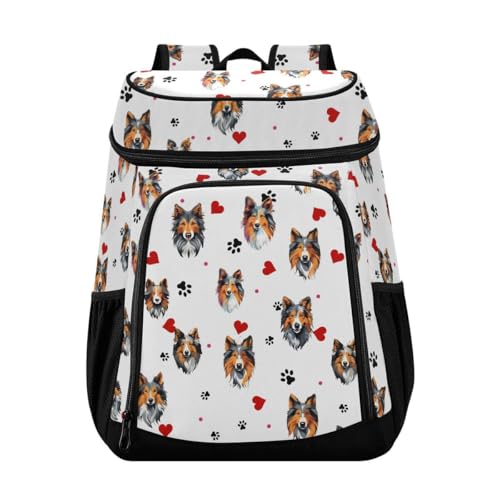 White Sheltie Paws Hearts Cooler Backpack Leakproof Insulated Lunch Cooler Bag 30 Cans Camping Backpacks for Hiking Camping Beach