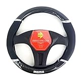 DISEÑO: Funda cubre volante funcional, de tacto agradable y gran comodidad de agarre; esta funda de volante de coche le dará un toque fresco, moderno y personalizado a tu coche; todos los detalles tienen un cuidado extraordinario, con costuras al milimetro en color plata para garantizar un diseño elegante; funda volante deportivo que tiene el logotipo de MOMO en color blanco