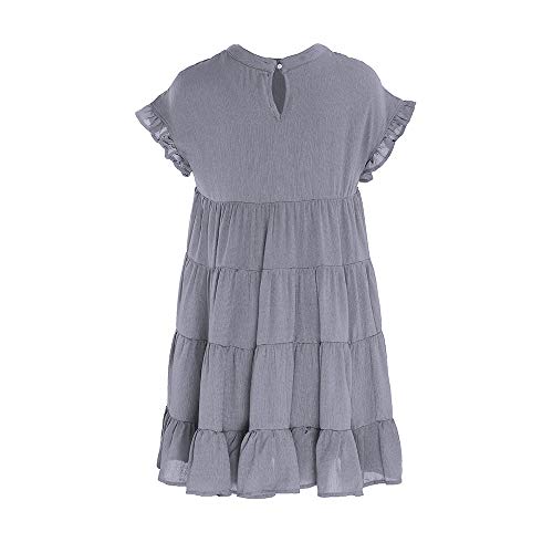 Joteisy Women’s Summer Ruffle Sleeve Round Neck Loose Fit Casual Swing Short Mini Dresses (XL, Grey) - Thumbnail 4