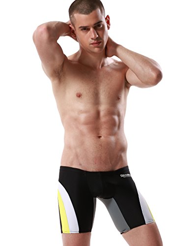 SEOBEAN Mens Low Rise Sexy Sport Swimwear Trunk Boxer Brief Bikini Swimsuit (Medium(28-31"), 2700 Black)4