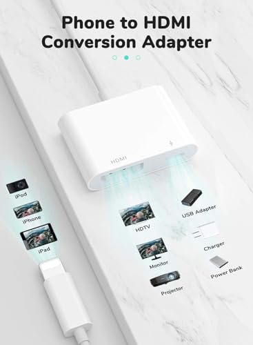 Image of BLACK CROWN Lighting to HDMI Adapter Digital AV, for Pad Phone to HDMI Adapter 1080P with Lighting Charging Port Compatible with Phone and Pod Models and TV Monitors Projectors