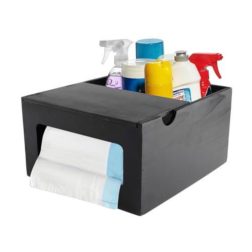 Xbopetda Trash Bag Dispenser, 2 in 1 Wooden Garbage Bag Container with Lid, Under Sink Dispenser, Kitchen Pantry Bathroom Organizers and Storage