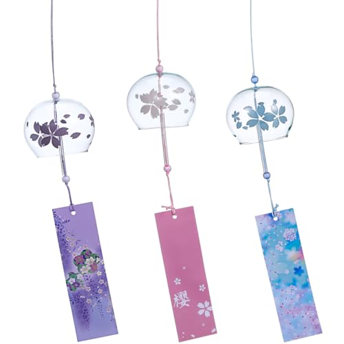 Lot de 3 carillons à Vent Mont Fuji - Carillon à Vent - Cloche à Vent Japonaise - Carillon éolien pour Bonne Chance - Attrape-Soleil - Jeu de Cerises -...