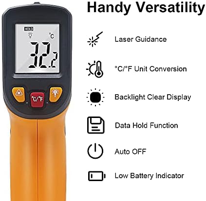 KETOTEK Infrared Thermometer IR Laser Thermometer Temperature Gun -50~400 KT400Y Digital Non Contact for Cooking BBQ Food Freezer Refrigerator