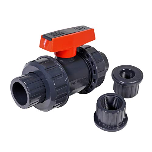 Midline Valve 482UT200 Heavy Duty PVC True Union Ball Valve Pink Handle 2'' FIP/Solvent Connections Grey Plastic, 2 in, Gray by Midline Valve - Used condition - US$12.50