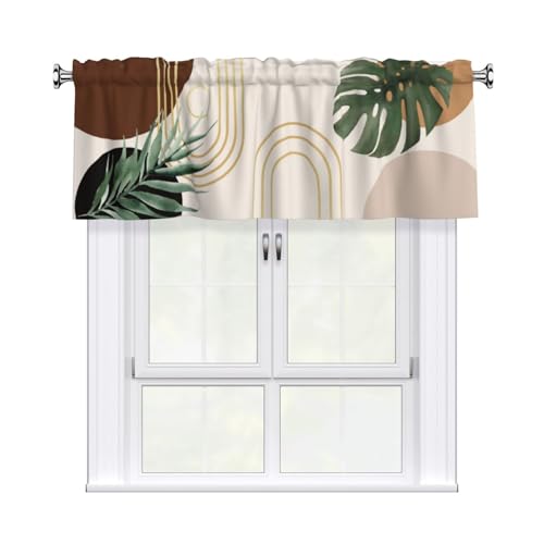 Kapok Quadrant Boho Leaves Valance for Windows - Mid Century Abstract Valance Curtain 54"x18" Farmhouse Bohemian Short Curtain Window Treatment for Bedroom Living Room Kitchen Windows