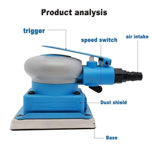 Lijadora neumática, máquina pulidora de papel de lija de 75 x 100, 12000 RPM, entrada de aire de 1/4 pulgadas, consumo de aire de 0.43 l/min para moler, pulir, encerar, sellar