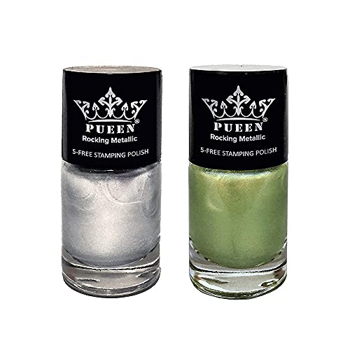 PUEEN MOST WANTED Stamping Polish Collection Set Big 5-FREE Formula Nail Color Lacquer (601 - Silver Dust + 603 - Golden Delicious) - BH000871 PUEEN MOST WANTED Stamping Polish Collection Set Big 5-FREE Formula Nail Color Lacquer (601 - Silver Dust + 603 - Golden Delicious) - BH000871