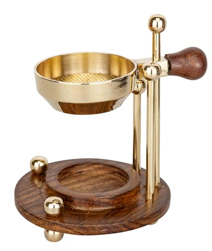 LivuX Räuchergefäß aus Holz & Messing – Verstellbares Räucherstövchen mit Sieb, 11 x 8 cm – Ideal für Weihrauch, Kräuter & Räucherwerk – Goldfarben