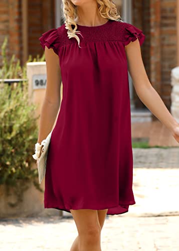 Image of KIRUNDO Wedding Guest Shift Dresses for Women Short Spring Summer Ruffle Cap Sleeve Chiffon Babydoll Flowy Mini Sundress