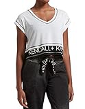 KENDALL + KYLIE Women's Double Layer Crop V-Neck Tee, White, Medium