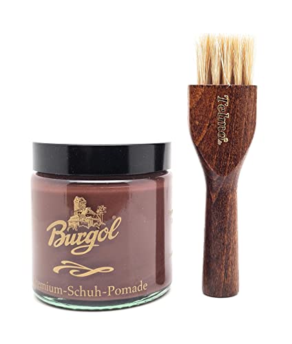 Burgol Premium Schuh Pomade 100ml mit Langer Tiegelbürste Kastanie
